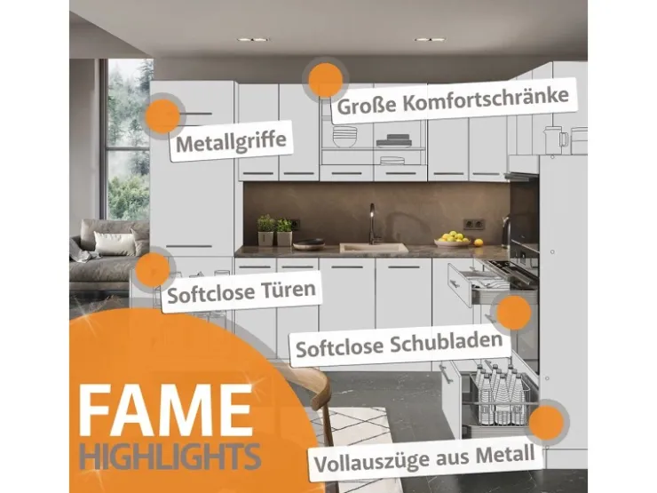 Einbauküchen<Vicco Fame-Line Küchenzeile Goldkraft Eiche/Anthrazit 200 cm AP Anthrazit ohne E-Geräte Anthrazit-Eiche