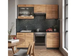 Einbauküchen<Vicco Fame-Line Küchenzeile Goldkraft Eiche/Anthrazit 200 cm AP Anthrazit ohne E-Geräte Anthrazit-Eiche