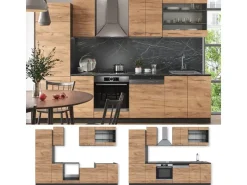 Einbauküchen<Vicco Fame-Line Küchenzeile Goldkraft Eiche/Anthrazit 300 cm AP Eiche ohne E-Geräte Anthrazit-Eiche