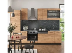 Einbauküchen<Vicco Fame-Line Küchenzeile Goldkraft Eiche/Anthrazit 300 cm AP Eiche ohne E-Geräte Anthrazit-Eiche