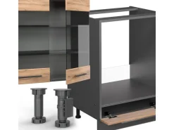Einbauküchen<Vicco Fame-Line Küchenzeile Goldkraft Eiche/Anthrazit 300 cm AP Eiche ohne E-Geräte Anthrazit-Eiche