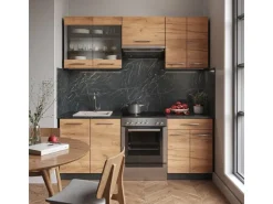 Best Vicco Fame-Line Küchenzeile Goldkraft Eiche/Anthrazit 200 cm AP Marmor ohne E-Geräte Anthrazit-Eiche