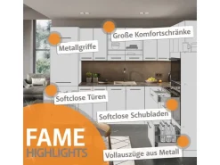 Best Vicco Fame-Line Küchenzeile Goldkraft Eiche/Anthrazit 200 cm AP Marmor ohne E-Geräte Anthrazit-Eiche
