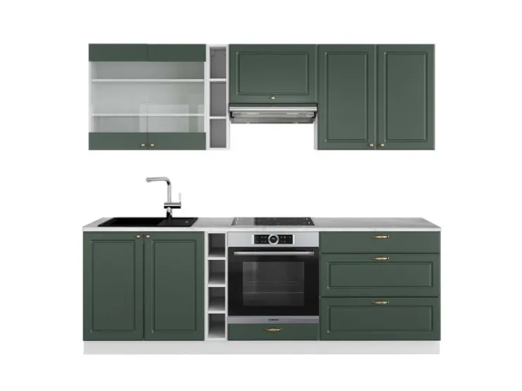 Online Vicco Fame-Line Küchenzeile -Gold Landhaus/Weiß 235 cm AP Marmor ohne E-Geräte Grün