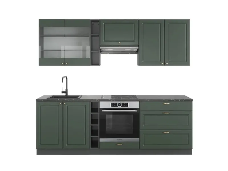 New Vicco Fame-Line Küchenzeile -Gold Landhaus/Anthrazit 235 cm AP Anthrazit ohne E-Geräte Einbauküchen