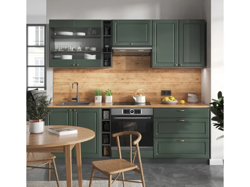 New Vicco Fame-Line Küchenzeile -Gold Landhaus/Anthrazit 235 cm AP Anthrazit ohne E-Geräte Einbauküchen