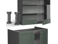 New Vicco Fame-Line Küchenzeile -Gold Landhaus/Anthrazit 235 cm AP Anthrazit ohne E-Geräte Einbauküchen