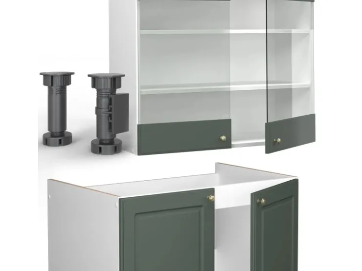 Einbauküchen<Vicco Fame-Line Küchenzeile -Gold Landhaus/Weiß 200 cm ohne Arbeitsplatte ohne E-Geräte Grün