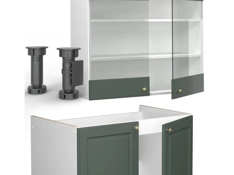 Clearance Vicco Fame-Line Küchenzeile -Gold Landhaus/Weiß 200 cm AP Marmor ohne E-Geräte Einbauküchen