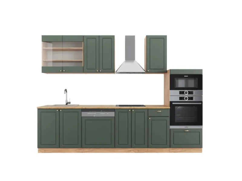 Clearance Vicco Fame-Line Küchenzeile -Gold Landhaus/Goldkraft Eiche 300 cm mit HochschrankAP Eiche ohne E-Geräte Einbauküchen