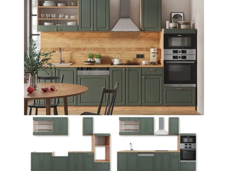 Clearance Vicco Fame-Line Küchenzeile -Gold Landhaus/Goldkraft Eiche 300 cm mit HochschrankAP Eiche ohne E-Geräte Einbauküchen