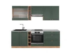 Best Vicco Fame-Line Küchenzeile -Gold Landhaus/Goldkraft Eiche 235 cm AP Marmor ohne E-Geräte Einbauküchen
