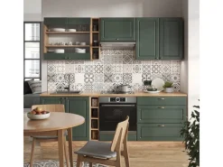 Best Vicco Fame-Line Küchenzeile -Gold Landhaus/Goldkraft Eiche 235 cm AP Marmor ohne E-Geräte Einbauküchen