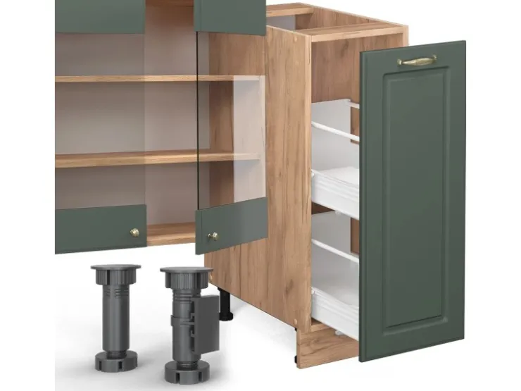 Best Vicco Fame-Line Küchenzeile -Gold Landhaus/Goldkraft Eiche 280 cm AP Marmor ohne E-Geräte Grün