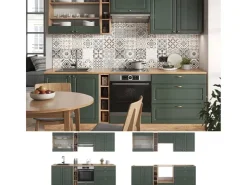 New Vicco Fame-Line Küchenzeile -Gold Landhaus/Goldkraft Eiche 235 cm AP Eiche ohne E-Geräte Grün