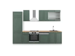 Discount Vicco Fame-Line Küchenzeile -Gold Landhaus/Weiß 300 cm AP Eiche ohne E-Geräte Grün
