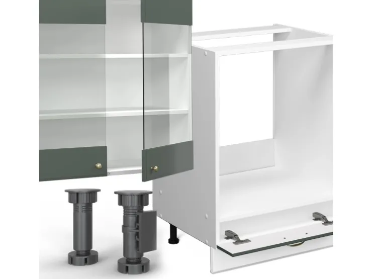 Discount Vicco Fame-Line Küchenzeile -Gold Landhaus/Weiß 300 cm AP Eiche ohne E-Geräte Grün