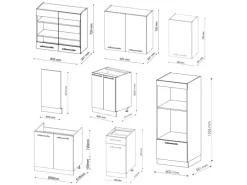 Best Vicco Fame-Line Küchenzeile -Gold Landhaus/Goldkraft Eiche 300 cm mit HochschrankAP Marmor ohne E-Geräte Einbauküchen
