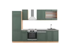 New Vicco Fame-Line Küchenzeile -Gold Landhaus/Goldkraft Eiche 300 cm AP Marmor ohne E-Geräte Einbauküchen