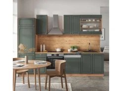 New Vicco Fame-Line Küchenzeile -Gold Landhaus/Goldkraft Eiche 300 cm AP Marmor ohne E-Geräte Einbauküchen