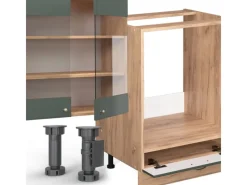 New Vicco Fame-Line Küchenzeile -Gold Landhaus/Goldkraft Eiche 300 cm AP Marmor ohne E-Geräte Einbauküchen