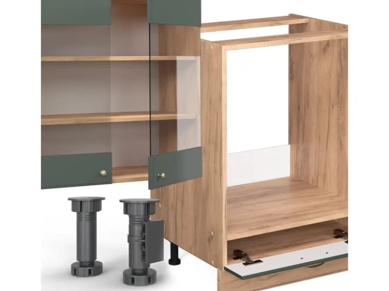 New Vicco Fame-Line Küchenzeile -Gold Landhaus/Goldkraft Eiche 300 cm AP Marmor ohne E-Geräte Einbauküchen