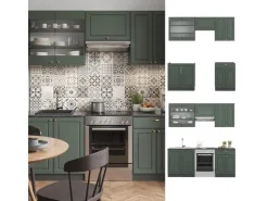 New Vicco Fame-Line Küchenzeile -Gold Landhaus/Anthrazit 200 cm AP Anthrazit ohne E-Geräte Grün