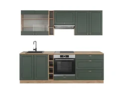 Einbauküchen<Vicco Fame-Line Küchenzeile -Gold Landhaus/Goldkraft Eiche 235 cm ohne Arbeitsplatte ohne E-Geräte Grün