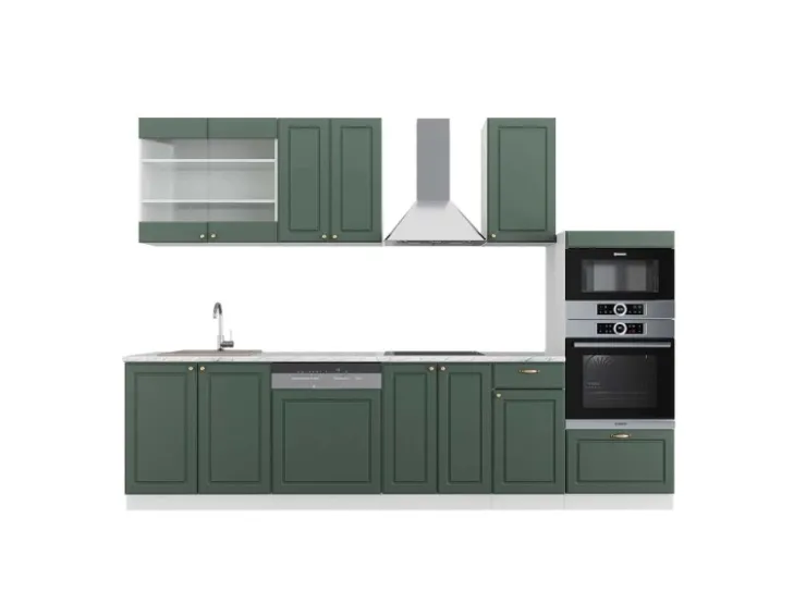 Clearance Vicco Fame-Line Küchenzeile -Gold Landhaus/Weiß 300 cm mit HochschrankAP Marmor ohne E-Geräte Grün