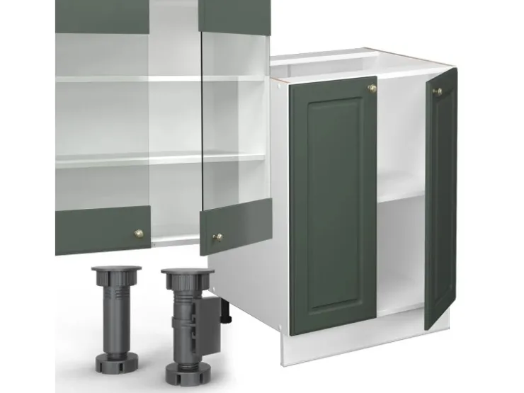 Clearance Vicco Fame-Line Küchenzeile -Gold Landhaus/Weiß 300 cm mit HochschrankAP Marmor ohne E-Geräte Grün