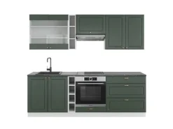 Pantryküchen|Single-Küchen<Vicco Fame-Line Küchenzeile -Gold Landhaus/Weiß 235 cm ohne Arbeitsplatte ohne E-Geräte Grün