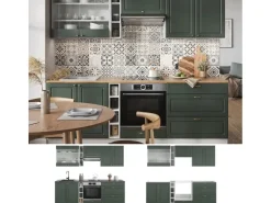 Pantryküchen|Single-Küchen<Vicco Fame-Line Küchenzeile -Gold Landhaus/Weiß 235 cm ohne Arbeitsplatte ohne E-Geräte Grün
