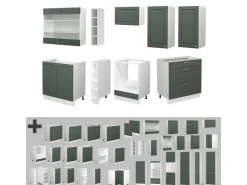 Pantryküchen|Single-Küchen<Vicco Fame-Line Küchenzeile -Gold Landhaus/Weiß 235 cm ohne Arbeitsplatte ohne E-Geräte Grün