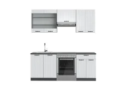 Hot Vicco Fame-Line Küchenzeile Weiß Landhaus/Anthrazit 200 cm AP Anthrazit ohne E-Geräte Weiß Strukturiert