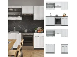 Hot Vicco Fame-Line Küchenzeile Weiß Landhaus/Anthrazit 200 cm AP Anthrazit ohne E-Geräte Weiß Strukturiert