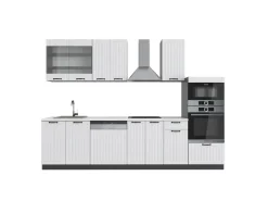 Einbauküchen<Vicco Fame-Line Küchenzeile Weiß Landhaus/Anthrazit 300 cm mit HochschrankAP Marmor ohne E-Geräte Weiß Strukturiert