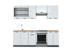 Hot Vicco Fame-Line Küchenzeile Weiß Landhaus/Anthrazit 240 cm AP Eiche ohne E-Geräte Weiß Strukturiert