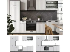 Hot Vicco Fame-Line Küchenzeile Weiß Landhaus/Anthrazit 300 cm ohne Arbeitsplatte ohne E-Geräte Weiß Strukturiert