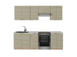 Outlet Vicco Fame-Line Komplettküche Eiche Paneel/Goldkraft Eiche 240 cm AP Marmor ohne E-Geräte Berghütten Eiche