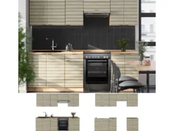 Outlet Vicco Fame-Line Komplettküche Eiche Paneel/Goldkraft Eiche 240 cm AP Marmor ohne E-Geräte Berghütten Eiche