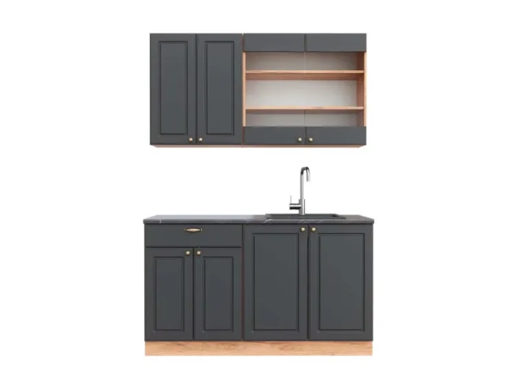 Sale Vicco Fame-Line Singleküche Anthrazit Landhaus/Goldkraft Eiche 140 cm AP Anthrazit ohne E-Geräte Anthrazit Struktur