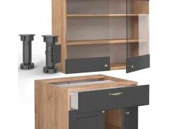 Sale Vicco Fame-Line Singleküche Anthrazit Landhaus/Goldkraft Eiche 140 cm AP Anthrazit ohne E-Geräte Anthrazit Struktur
