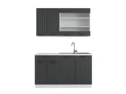 Discount Vicco Fame-Line Singleküche Anthrazit Landhaus/Weiß 140 cm AP Marmor ohne E-Geräte Anthrazit Struktur