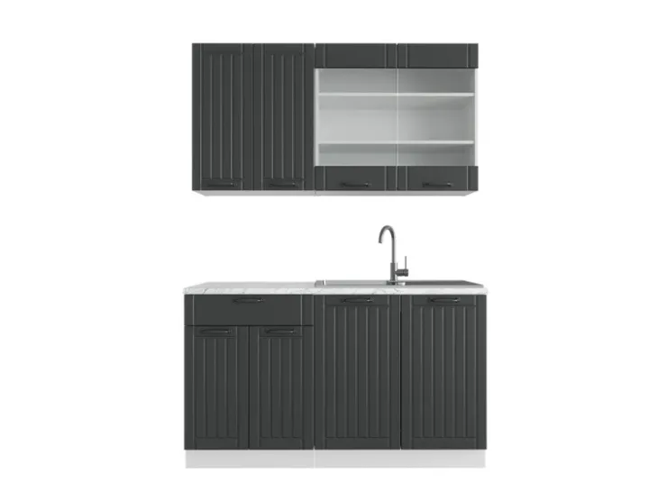 Discount Vicco Fame-Line Singleküche Anthrazit Landhaus/Weiß 140 cm AP Marmor ohne E-Geräte Anthrazit Struktur