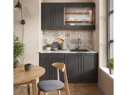 Hot Vicco Fame-Line Singleküche Anthrazit Landhaus/Goldkraft Eiche 140 cm AP Marmor ohne E-Geräte Single-Küchen