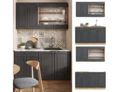 Sale Vicco Fame-Line Singleküche Anthrazit Landhaus/Goldkraft Eiche 140 cm ohne Arbeitsplatte ohne E-Geräte Miniküchen|Single-Küchen