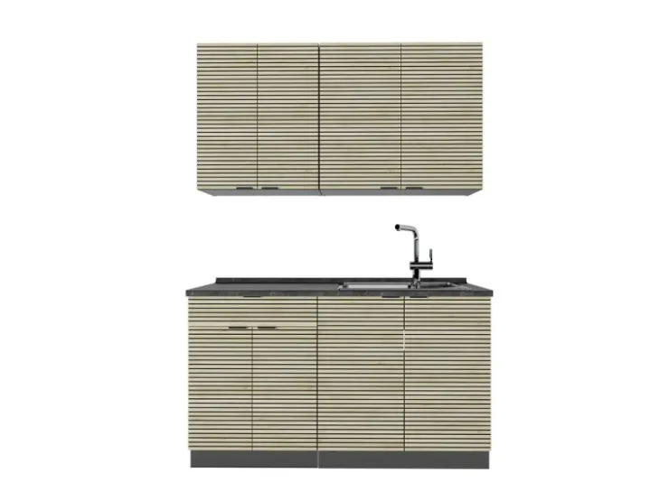 Clearance Vicco Fame-Line Singleküche Eiche Paneel/Anthrazit 140 cm AP Anthrazit ohne E-Geräte Brauhaus Eiche