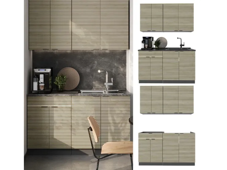 Clearance Vicco Fame-Line Singleküche Eiche Paneel/Anthrazit 140 cm AP Anthrazit ohne E-Geräte Brauhaus Eiche