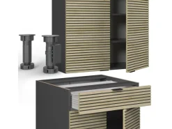 Clearance Vicco Fame-Line Singleküche Eiche Paneel/Anthrazit 140 cm AP Anthrazit ohne E-Geräte Brauhaus Eiche