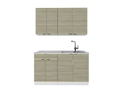 Vicco Fame-Line Singleküche Eiche Paneel/Weiß 140 cm ohne Arbeitsplatte ohne E-Geräte Single-Küchen|Einbauküchen